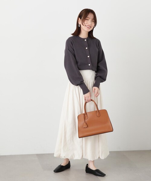 N.（N. Natural Beauty Basic）（エヌエヌナチュラルビューティーベーシック）の「◆パールボタンカノコニットカーディガン（カーディガン/ボレロ・レディース・オフホワイト/チャコール/レッド・MEDIUM）」の5枚目の写真