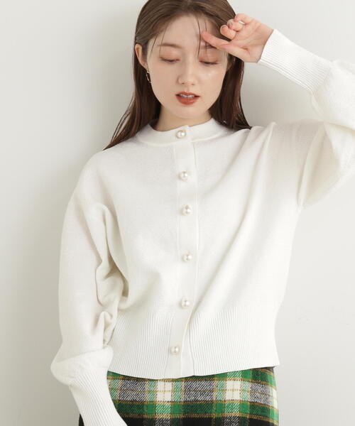 N.（N. Natural Beauty Basic）（エヌエヌナチュラルビューティーベーシック）の「◆パールボタンカノコニットカーディガン（カーディガン/ボレロ・レディース・オフホワイト/チャコール/レッド・MEDIUM）」の8枚目の写真