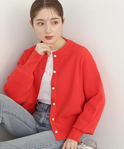 N.（N. Natural Beauty Basic）（エヌエヌナチュラルビューティーベーシック）の「◆パールボタンカノコニットカーディガン（カーディガン/ボレロ・レディース・オフホワイト/チャコール/レッド・MEDIUM）」の22枚目の写真