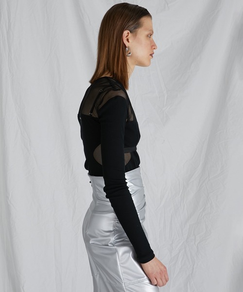 PRANK PROJECT(プランクプロジェクト)の「メッシュテレコトリムボディスーツ / Mesh Teleco Trim Bodysuit(Tシャツ/カットソー・レディース・マルチ/ピンクベージュ/ブラック・FREE)」の9枚目の写真