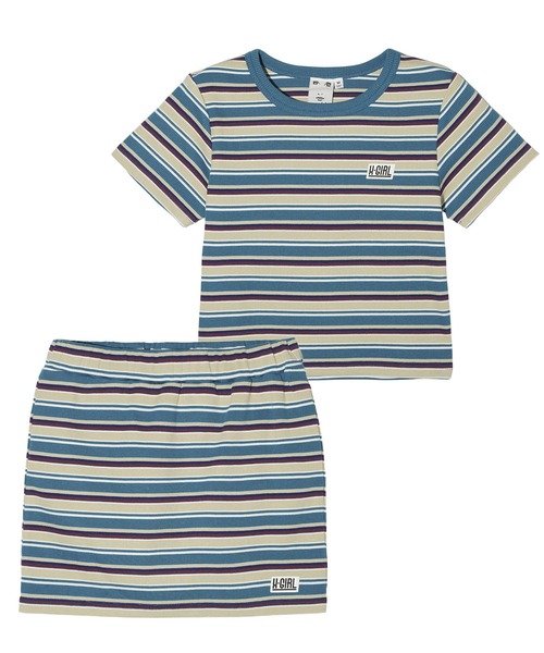 X-girl（エックスガール）の「STRIPED S/S TOP AND SKIRT SET UP（ワンピース・レディース・ブラック/ブルー/ブラウン・M/S）」の3枚目の写真