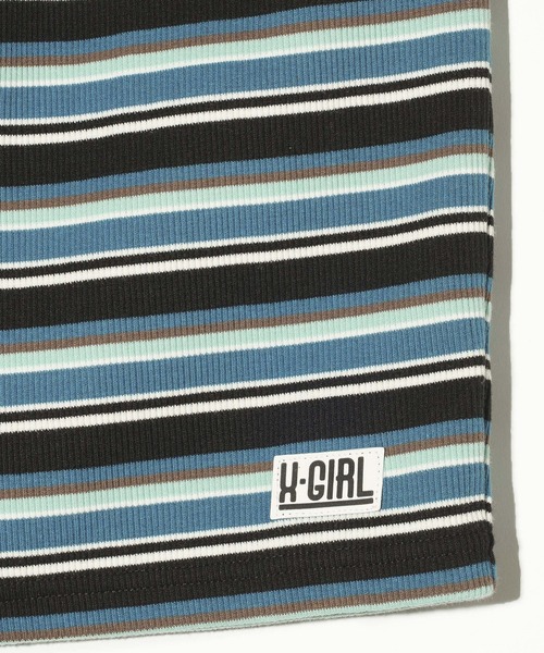 X-girl（エックスガール）の「STRIPED S/S TOP AND SKIRT SET UP（ワンピース・レディース・ブラック/ブルー/ブラウン・M/S）」の6枚目の写真