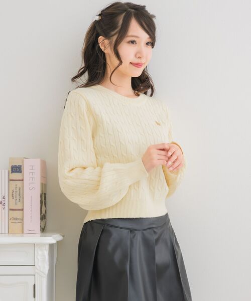 ems excite（エムズエキサイト）の「ロゴプレートケーブルNT（ニット/セーター・レディース・ベージュ/ダークブルー/ナチュラル/ブルー・FREE）」の7枚目の写真