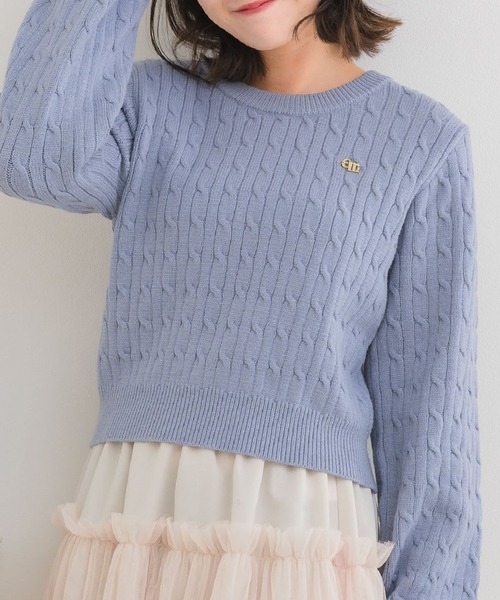 ems excite（エムズエキサイト）の「ロゴプレートケーブルNT（ニット/セーター・レディース・ベージュ/ダークブルー/ナチュラル/ブルー・FREE）」の3枚目の写真