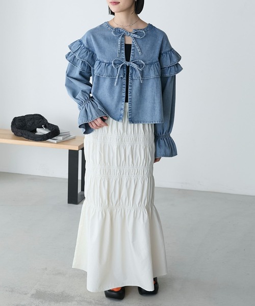 forksy.（フォルクシー）の「【forksy.】2WAYリボン付デニムティアードフリルブラウス（シャツ/ブラウス・レディース・ダークブルー/ライトブルー・FREE）」の10枚目の写真