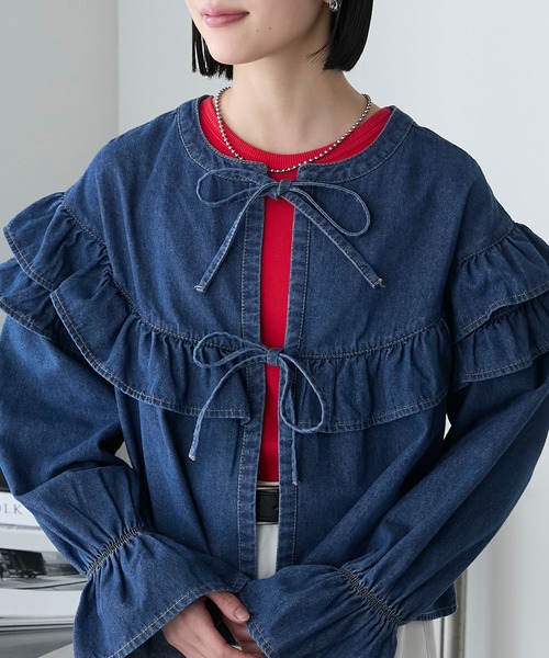 forksy.（フォルクシー）の「【forksy.】2WAYリボン付デニムティアードフリルブラウス（シャツ/ブラウス・レディース・ダークブルー/ライトブルー・FREE）」の11枚目の写真