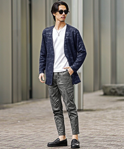 SOMEDIFF（サムディフ）の「【SOMEDIFF】フクレ型押し総柄カレンダー加工ボタンレスカーデディガン メンズ（カーディガン/ボレロ・メンズ・ブラック/ネイビー・M/L/XL）」の9枚目の写真