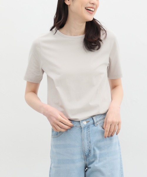 Honeys（ハニーズ）の「半袖オーガニッククルーネックＴシャツ（Tシャツ/カットソー・レディース・イエロー/スミクロ/ピンク/ブラウン/オフホワイト/ブラック/サックスブルー/グレイッシュベージュ/ブルー・S/M/L/LL）」の5枚目の写真