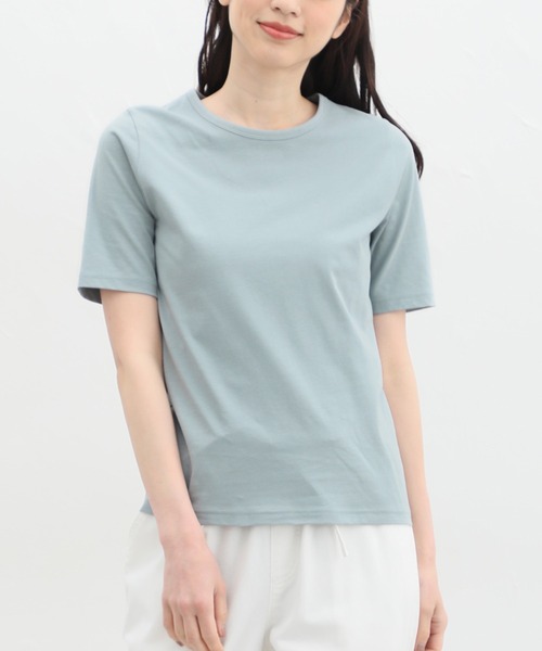 Honeys（ハニーズ）の「半袖オーガニッククルーネックＴシャツ（Tシャツ/カットソー・レディース・イエロー/スミクロ/ピンク/ブラウン/オフホワイト/ブラック/サックスブルー/グレイッシュベージュ/ブルー・S/M/L/LL）」の19枚目の写真