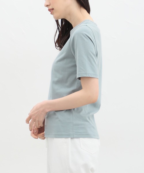 Honeys（ハニーズ）の「半袖オーガニッククルーネックＴシャツ（Tシャツ/カットソー・レディース・イエロー/スミクロ/ピンク/ブラウン/オフホワイト/ブラック/サックスブルー/グレイッシュベージュ/ブルー・S/M/L/LL）」の20枚目の写真