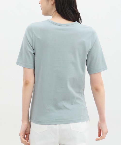 Honeys（ハニーズ）の「半袖オーガニッククルーネックＴシャツ（Tシャツ/カットソー・レディース・イエロー/スミクロ/ピンク/ブラウン/オフホワイト/ブラック/サックスブルー/グレイッシュベージュ/ブルー・S/M/L/LL）」の10枚目の写真