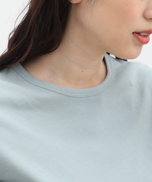 Honeys（ハニーズ）の「半袖オーガニッククルーネックＴシャツ（Tシャツ/カットソー・レディース・イエロー/スミクロ/ピンク/ブラウン/オフホワイト/ブラック/サックスブルー/グレイッシュベージュ/ブルー・S/M/L/LL）」の11枚目の写真