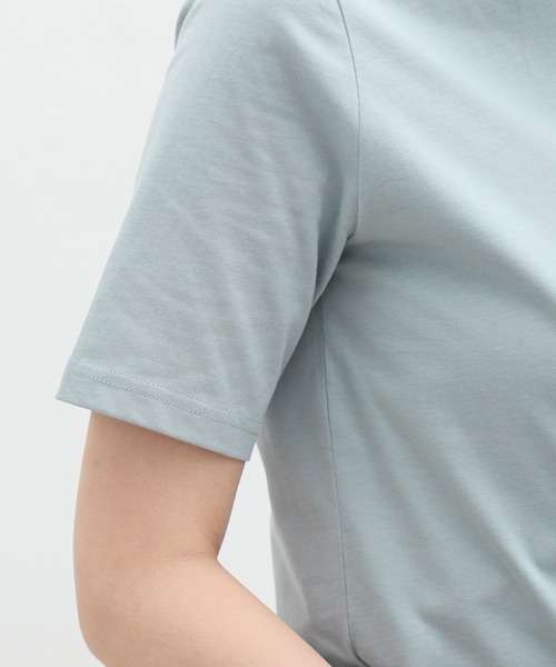 Honeys（ハニーズ）の「半袖オーガニッククルーネックＴシャツ（Tシャツ/カットソー・レディース・イエロー/スミクロ/ピンク/ブラウン/オフホワイト/ブラック/サックスブルー/グレイッシュベージュ/ブルー・S/M/L/LL）」の12枚目の写真