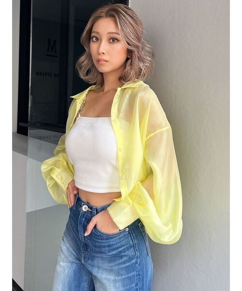 GYDA（ジェイダ）の「SHEERショートシャツ（シャツ/ブラウス・レディース・オフホワイト/その他1/イエロー・FREE）」の9枚目の写真