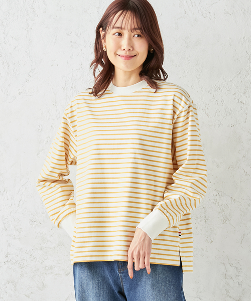 Petit Honfleur(プチオンフルール)の「モックネックボーダーTシャツ(Tシャツ/カットソー・レディース・イエロー/ブラック・M/L)」の2枚目の写真