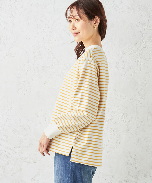 Petit Honfleur(プチオンフルール)の「モックネックボーダーTシャツ(Tシャツ/カットソー・レディース・イエロー/ブラック・M/L)」の3枚目の写真