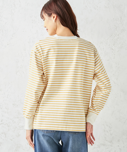 Petit Honfleur(プチオンフルール)の「モックネックボーダーTシャツ(Tシャツ/カットソー・レディース・イエロー/ブラック・M/L)」の4枚目の写真