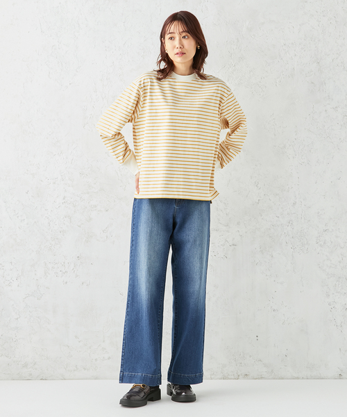 Petit Honfleur(プチオンフルール)の「モックネックボーダーTシャツ(Tシャツ/カットソー・レディース・イエロー/ブラック・M/L)」の9枚目の写真