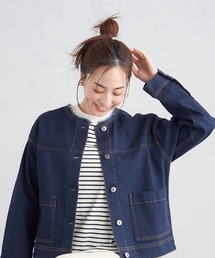 モックネックボーダーTシャツ