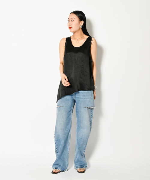 CITYSHOP(シティーショップ)の「ASYMMETRY ACETATE TOP:ブラウス(シャツ/ブラウス・レディース・ブラック/グレー・FREE)」の4枚目の写真
