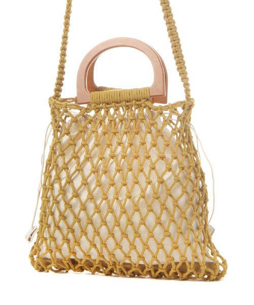 studio CLIP（スタディオクリップ）の「カラーマクラメウッドハンドルトート（ハンドバッグ・レディース・イエロー×ブラック/ブルー/オフホワイト・FREE）」の22枚目の写真