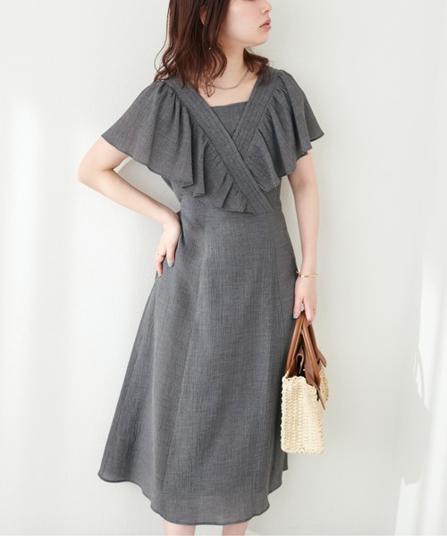 natural couture(ナチュラルクチュール)の「【mamamo】ギャザーフリルカシュクールワンピース(ワンピース・レディース・ブラック/グレー/その他1・FREE)」の10枚目の写真