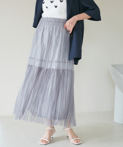 VIS（ビス）の「【2WAY】チュールプリーツスカート【洗える】（スカート・レディース・グレー/ホワイト/ブラック・FREE）」の3枚目の写真