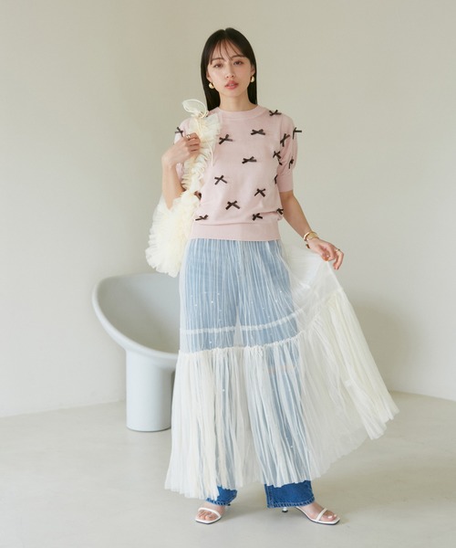 VIS（ビス）の「【2WAY】チュールプリーツスカート【洗える】（スカート・レディース・グレー/ホワイト/ブラック・FREE）」の4枚目の写真