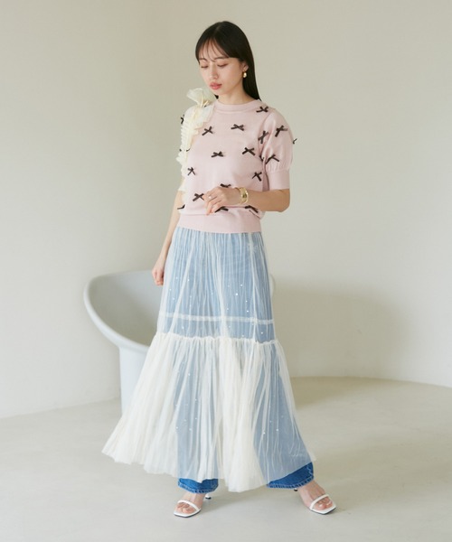 VIS（ビス）の「【2WAY】チュールプリーツスカート【洗える】（スカート・レディース・グレー/ホワイト/ブラック・FREE）」の6枚目の写真