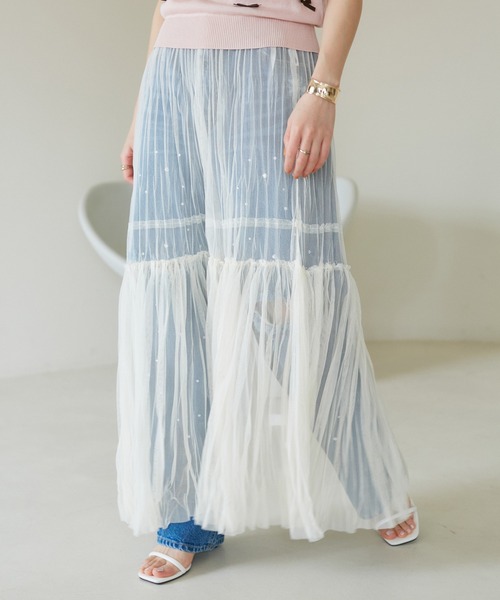 VIS（ビス）の「【2WAY】チュールプリーツスカート【洗える】（スカート・レディース・グレー/ホワイト/ブラック・FREE）」の7枚目の写真