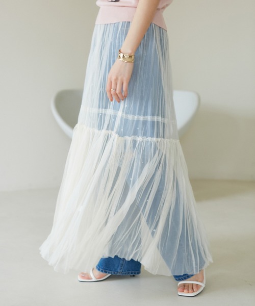 VIS（ビス）の「【2WAY】チュールプリーツスカート【洗える】（スカート・レディース・グレー/ホワイト/ブラック・FREE）」の8枚目の写真