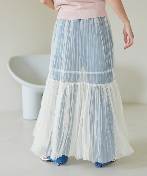VIS（ビス）の「【2WAY】チュールプリーツスカート【洗える】（スカート・レディース・グレー/ホワイト/ブラック・FREE）」の9枚目の写真