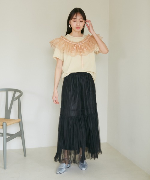 VIS（ビス）の「【2WAY】チュールプリーツスカート【洗える】（スカート・レディース・グレー/ホワイト/ブラック・FREE）」の12枚目の写真