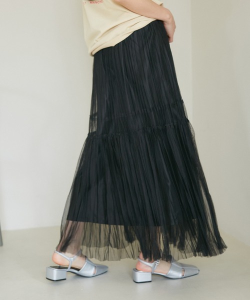VIS（ビス）の「【2WAY】チュールプリーツスカート【洗える】（スカート・レディース・グレー/ホワイト/ブラック・FREE）」の14枚目の写真