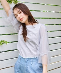 mysty woman | シアータックスリーブ7分袖プルオーバー　121446(Tシャツ/カットソー)