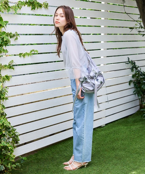 mysty woman（ミスティウーマン）の「シアータックスリーブ7分袖プルオーバー　121446（Tシャツ/カットソー・レディース・オフホワイト/ブラック/グレイッシュブルー・FREE）」の7枚目の写真