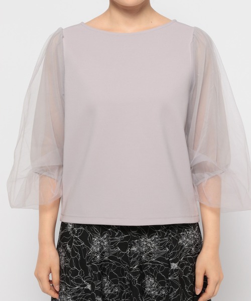 mysty woman（ミスティウーマン）の「シアータックスリーブ7分袖プルオーバー　121446（Tシャツ/カットソー・レディース・オフホワイト/ブラック/グレイッシュブルー・FREE）」の9枚目の写真