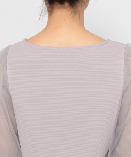 mysty woman（ミスティウーマン）の「シアータックスリーブ7分袖プルオーバー　121446（Tシャツ/カットソー・レディース・オフホワイト/ブラック/グレイッシュブルー・FREE）」の12枚目の写真