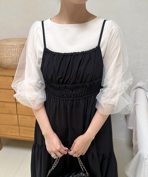 mysty woman（ミスティウーマン）の「シアータックスリーブ7分袖プルオーバー　121446（Tシャツ/カットソー・レディース・オフホワイト/ブラック/グレイッシュブルー・FREE）」の22枚目の写真