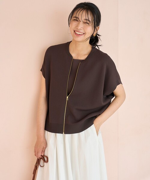 ニット セーター 「接触冷感/UVカット」スゴ機能美ニット スリーブレスブルゾン 接触冷感/UVカット】スゴ機能美ニット スリーブレスブルゾン