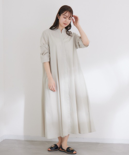 KATHARINE ROSS(キャサリンロス)の「【KATHARINE ROSS】綿100% 着痩せ タックボリューム袖シャツワンピース(シャツワンピース・レディース・ベージュ/ブルー・MEDIUM)」の10枚目の写真