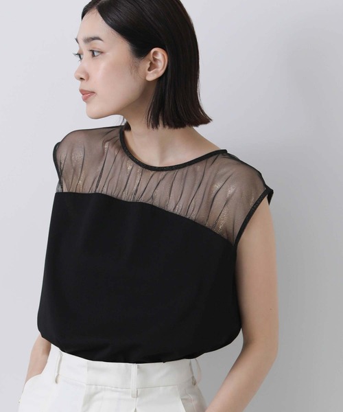 Gready Brilliant（グレディブリリアン）の「ラメチュールヨークカットソー（Tシャツ/カットソー・レディース・ブラック/キャメル・38）」の2枚目の写真