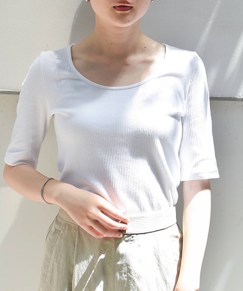 qualite scape（カリテ スケープ）の「ランダムテレコTシャツ（Tシャツ/カットソー・レディース・ブラック/ライトグレー/ホワイト/ライム・フリー）」の2枚目の写真