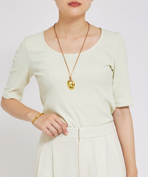 qualite scape（カリテ スケープ）の「ランダムテレコTシャツ（Tシャツ/カットソー・レディース・ブラック/ライトグレー/ホワイト/ライム・フリー）」の4枚目の写真