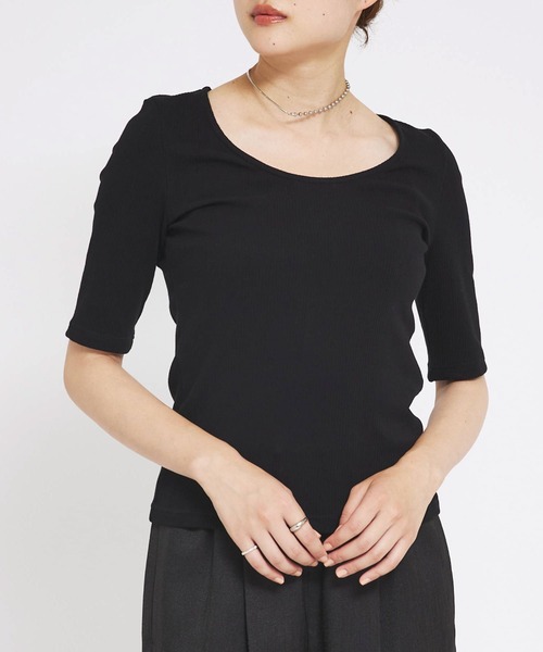 qualite scape（カリテ スケープ）の「ランダムテレコTシャツ（Tシャツ/カットソー・レディース・ブラック/ライトグレー/ホワイト/ライム・フリー）」の3枚目の写真