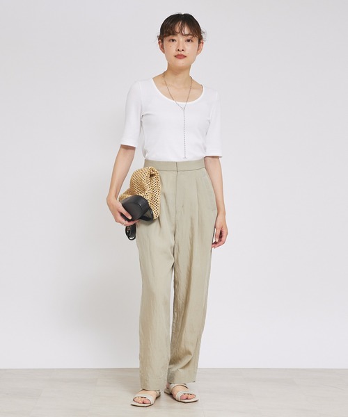 qualite scape（カリテ スケープ）の「ランダムテレコTシャツ（Tシャツ/カットソー・レディース・ブラック/ライトグレー/ホワイト/ライム・フリー）」の6枚目の写真