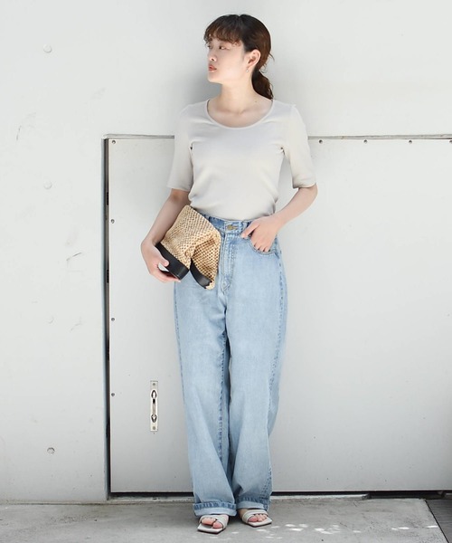 qualite scape（カリテ スケープ）の「ランダムテレコTシャツ（Tシャツ/カットソー・レディース・ブラック/ライトグレー/ホワイト/ライム・フリー）」の7枚目の写真