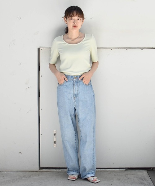 qualite scape（カリテ スケープ）の「ランダムテレコTシャツ（Tシャツ/カットソー・レディース・ブラック/ライトグレー/ホワイト/ライム・フリー）」の9枚目の写真