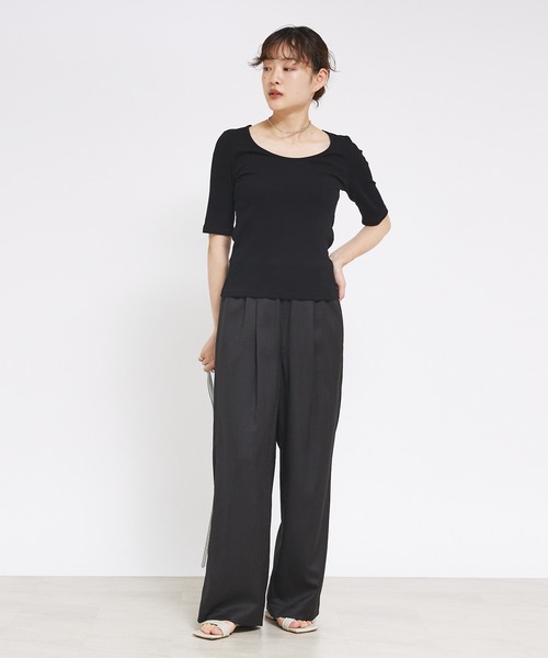 qualite scape（カリテ スケープ）の「ランダムテレコTシャツ（Tシャツ/カットソー・レディース・ブラック/ライトグレー/ホワイト/ライム・フリー）」の12枚目の写真