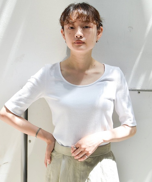 qualite scape（カリテ スケープ）の「ランダムテレコTシャツ（Tシャツ/カットソー・レディース・ブラック/ライトグレー/ホワイト/ライム・フリー）」の18枚目の写真